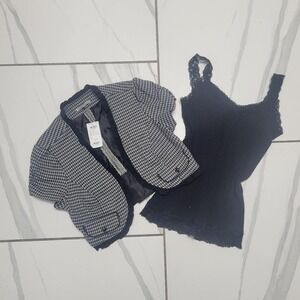 y2k Charlotte Russe black and white checkered cropped short sleeve blazer top